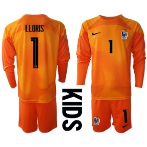 Frankrig Hugo Lloris #1 Målmand Replika Babytøj Hjemmebanesæt Børn VM 2022 Langærmet (+ Korte bukser)